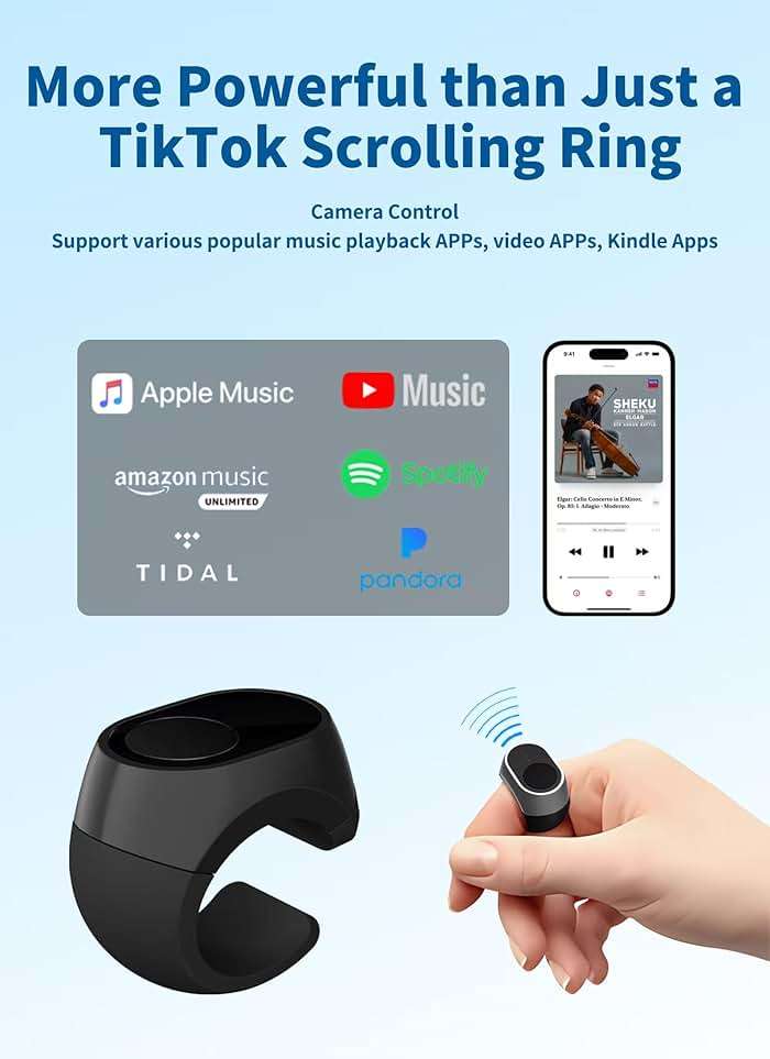 Bluetooth Remote Control Scrolling Ring for TikTok, Camera, Page Turner Remote - for iPhone, iPad, Tablet, iOS and Android - Black - Image 3