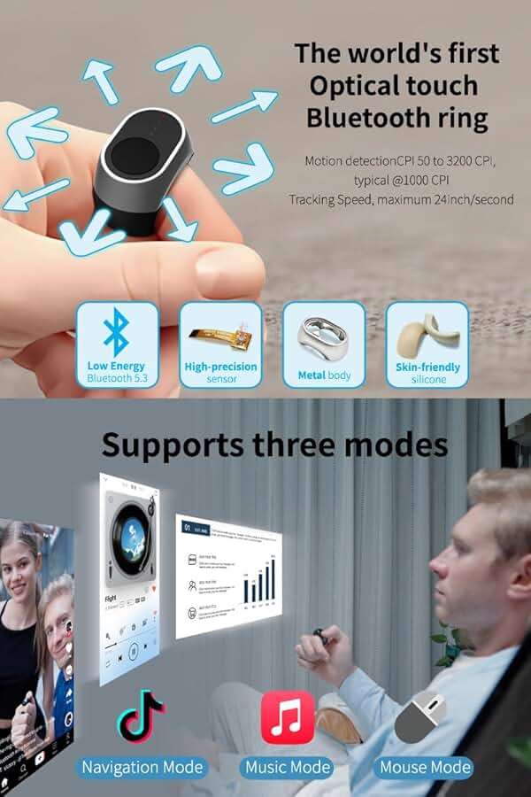 Bluetooth Remote Control Scrolling Ring for TikTok, Camera, Page Turner Remote - for iPhone, iPad, Tablet, iOS and Android - Black - Image 4