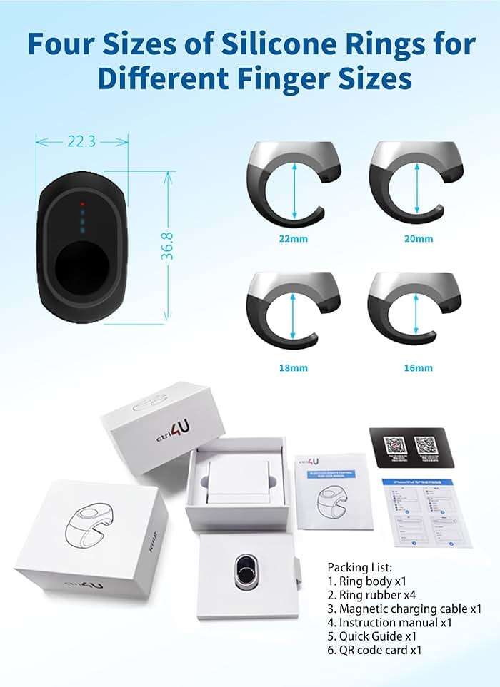 Bluetooth Remote Control Scrolling Ring for TikTok, Camera, Page Turner Remote - for iPhone, iPad, Tablet, iOS and Android - Black - Image 7