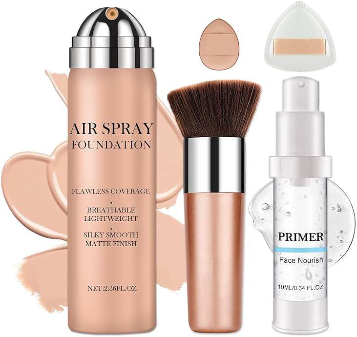 CAHIUYOA AirBrush Spray Foundation Makeup Silky Full Coverage Airbrush Flawless Foundation for Mature Skin,Long Lasting Natural Matte Finish Air Brush Makeup Foundation - 01 Natural/Warm Porcelain - Image 1