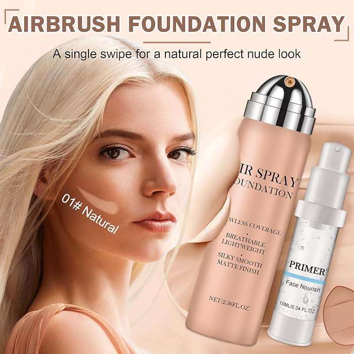 CAHIUYOA AirBrush Spray Foundation Makeup Silky Full Coverage Airbrush Flawless Foundation for Mature Skin,Long Lasting Natural Matte Finish Air Brush Makeup Foundation - 01 Natural/Warm Porcelain - Image 2