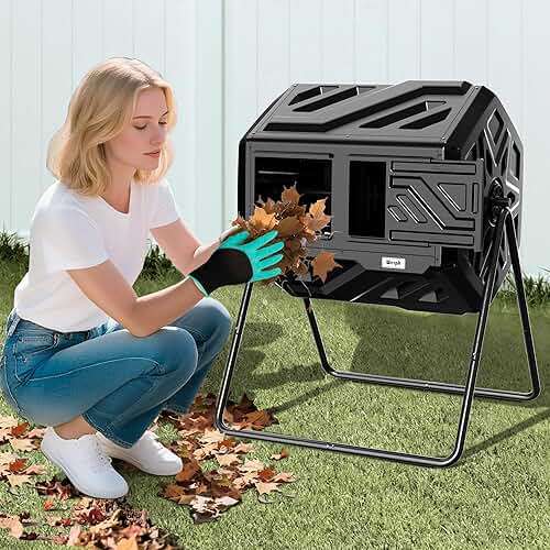 Werph 43 Gallon Compost Bin with Gloves, Fast Assembly & Easy Setup Outdoor Compost Tumbler, Updated Dual Chamber Tumbling Composter for Garden, Kitchen, and Yard Waste, Black - Image 2