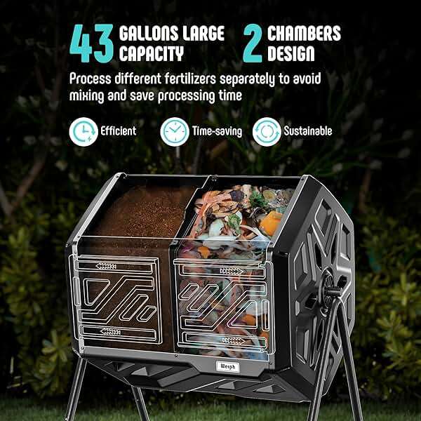 Werph 43 Gallon Compost Bin with Gloves, Fast Assembly & Easy Setup Outdoor Compost Tumbler, Updated Dual Chamber Tumbling Composter for Garden, Kitchen, and Yard Waste, Black - Image 5