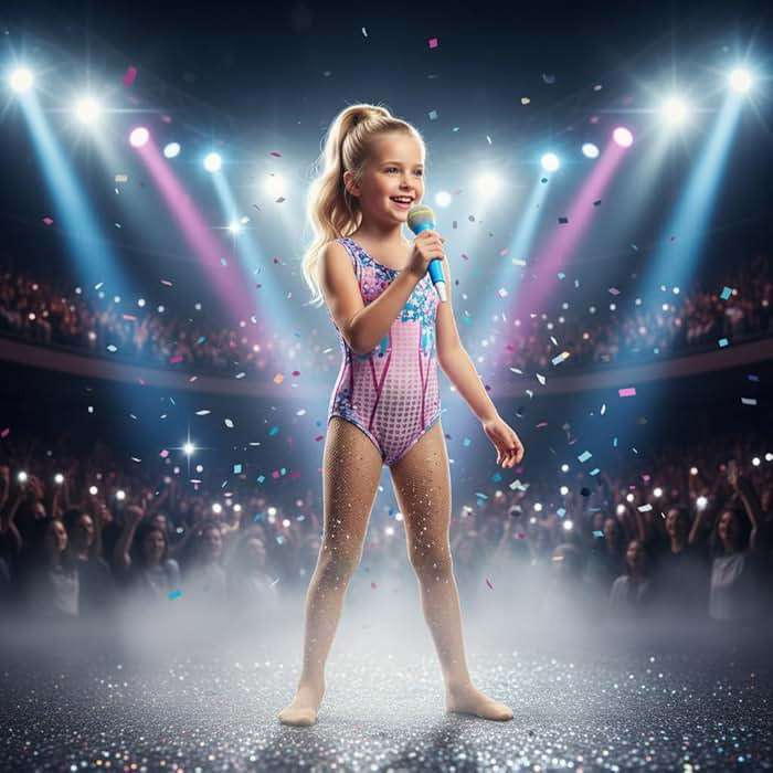 Kids Singer Star Costume for Girls Musical Dance 3D Printed Rhinestone Bodysuit Set Concert Party Cosplay 3-13 Years - Image 2