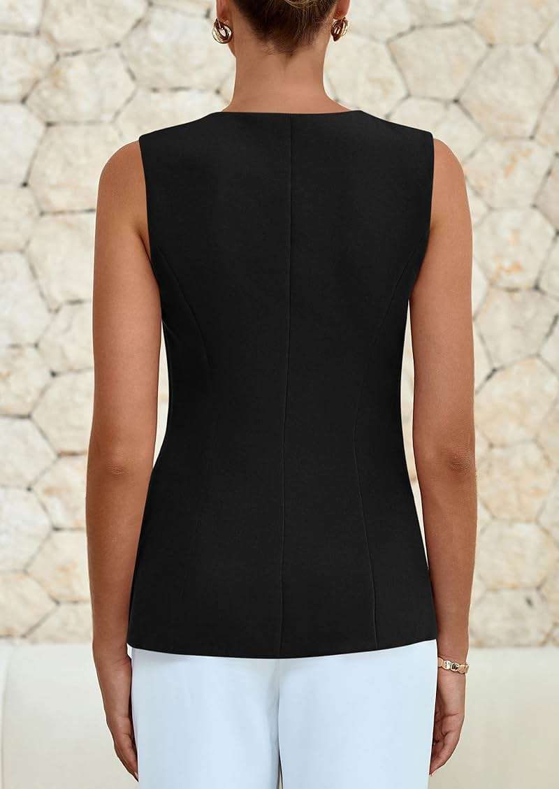 PRETTYGARDEN Blazer Vest Tops for Women Sleeveless Button Down Business Casual Outfits Work Suit Vests Waistcoat - Image 2