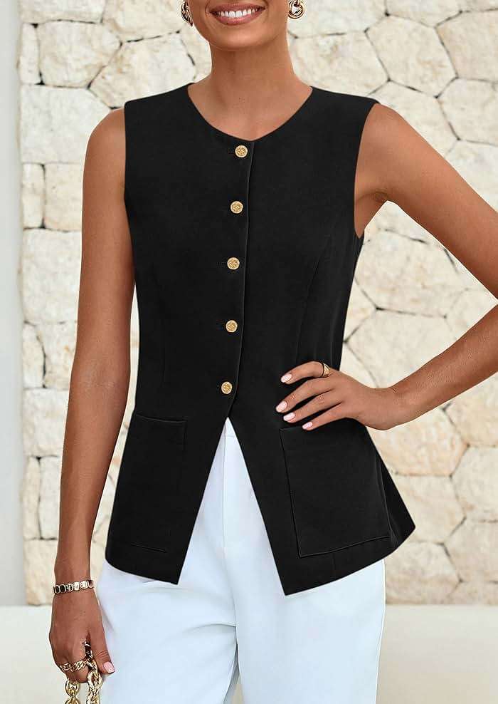 PRETTYGARDEN Blazer Vest Tops for Women Sleeveless Button Down Business Casual Outfits Work Suit Vests Waistcoat - Image 3