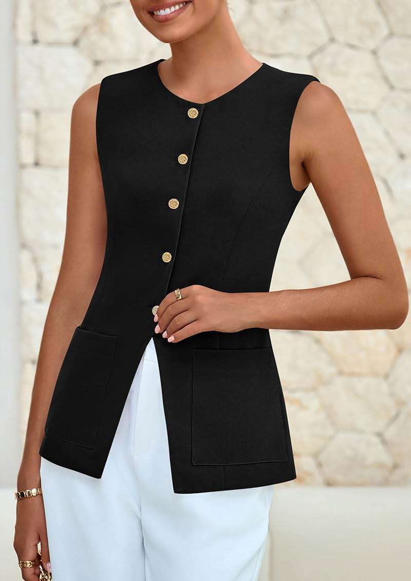 PRETTYGARDEN Blazer Vest Tops for Women Sleeveless Button Down Business Casual Outfits Work Suit Vests Waistcoat - Image 5