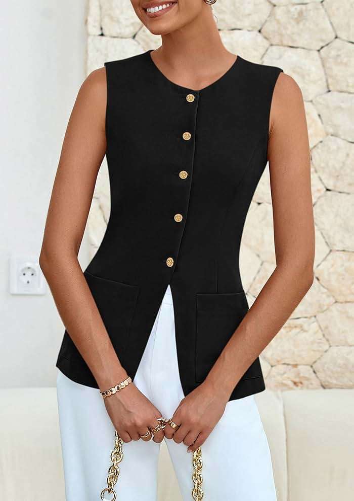 PRETTYGARDEN Blazer Vest Tops for Women Sleeveless Button Down Business Casual Outfits Work Suit Vests Waistcoat - Image 6