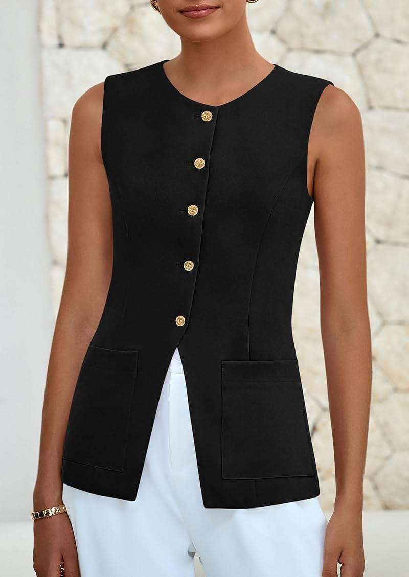PRETTYGARDEN Blazer Vest Tops for Women Sleeveless Button Down Business Casual Outfits Work Suit Vests Waistcoat - Image 7