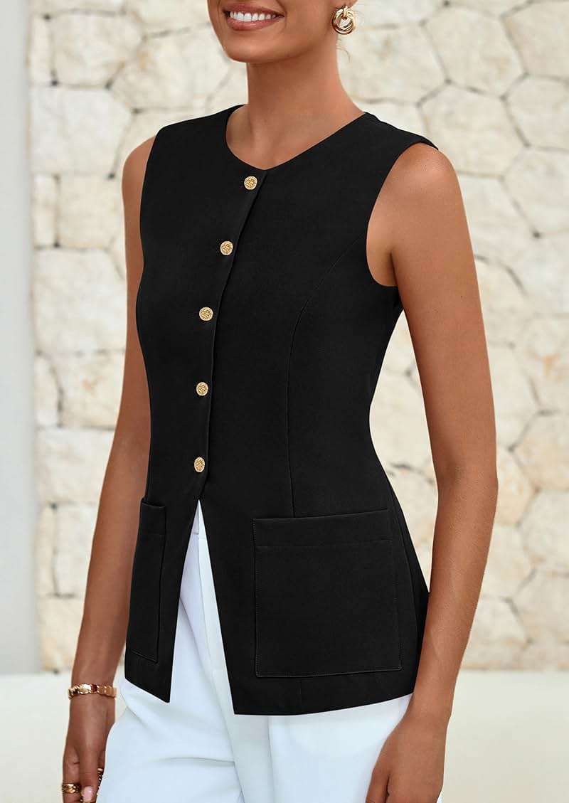 PRETTYGARDEN Blazer Vest Tops for Women Sleeveless Button Down Business Casual Outfits Work Suit Vests Waistcoat - Image 8