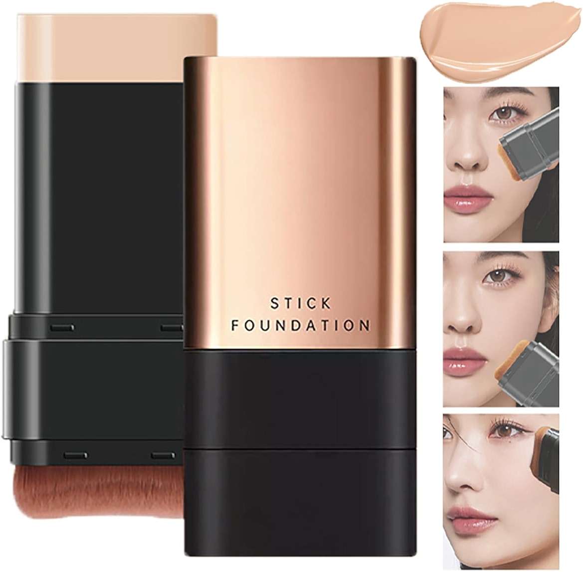 2 In 1- Luxury Anti-Wrinkle Foundation Stick, Korea Flawless Eraser Foundation Stick With Brush, Contour Stick Foundation Face Stick, Makeup Eraser Korean Foundation Stick (Natural * 1) - Image 1