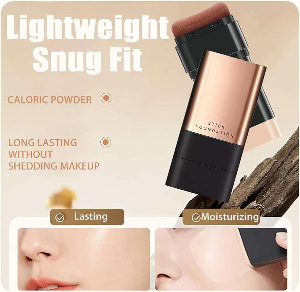 2 In 1- Luxury Anti-Wrinkle Foundation Stick, Korea Flawless Eraser Foundation Stick With Brush, Contour Stick Foundation Face Stick, Makeup Eraser Korean Foundation Stick (Natural * 1) - Image 4