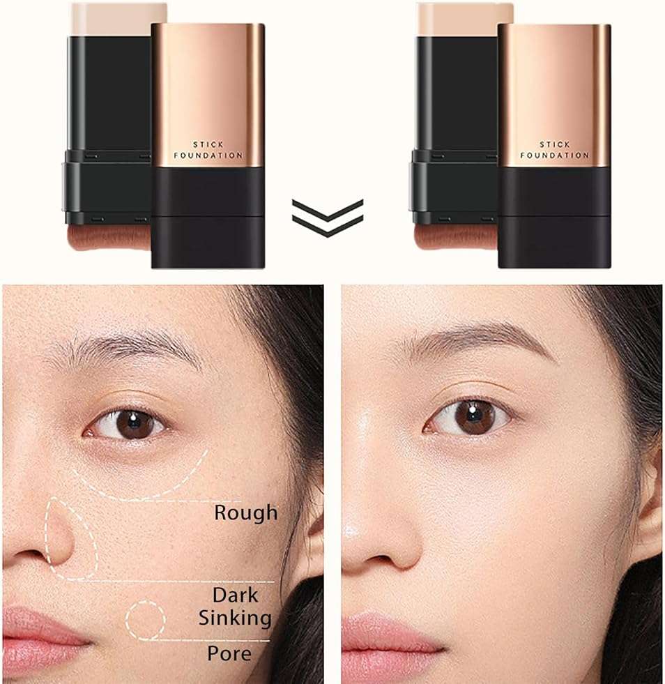 2 In 1- Luxury Anti-Wrinkle Foundation Stick, Korea Flawless Eraser Foundation Stick With Brush, Contour Stick Foundation Face Stick, Makeup Eraser Korean Foundation Stick (Natural * 1) - Image 5