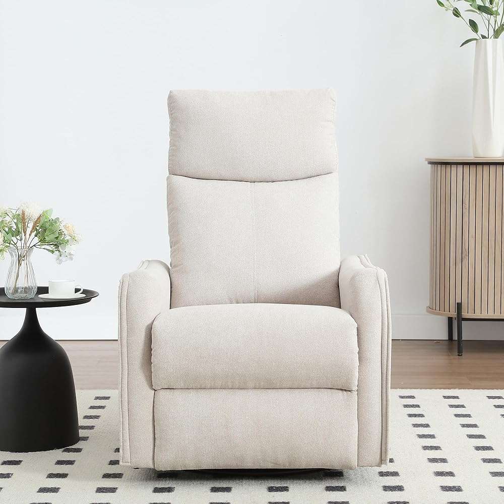 Trustyue Swivel Rocker Recliner Chair, 360° Swivel Recliner with Heat and Massage, Rocker Recliner Nursery Glider Chair with Side Pockets for Living Room (Beige, Fabric) - Image 2