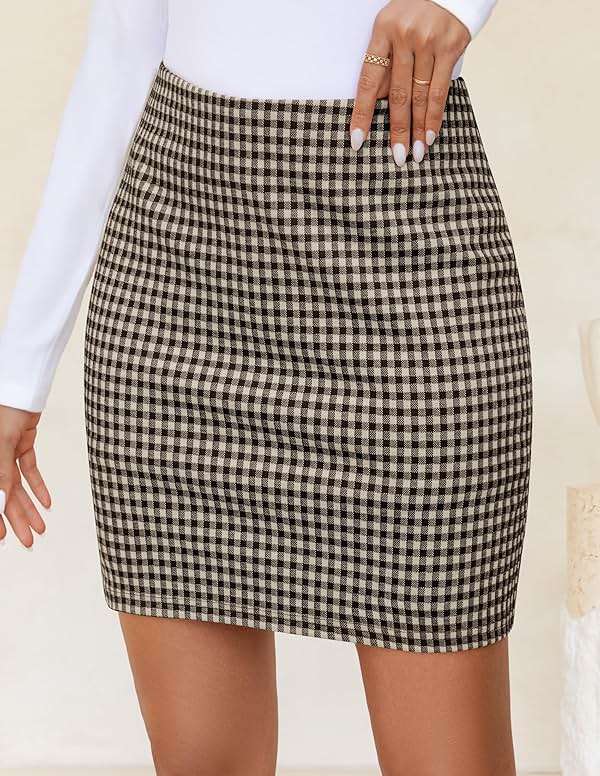 ZESICA Plaid Mini Skirt for Women 2026 Fall Winter High Waist A Line Bodycon Pencil Skirts Trendy - Image 3