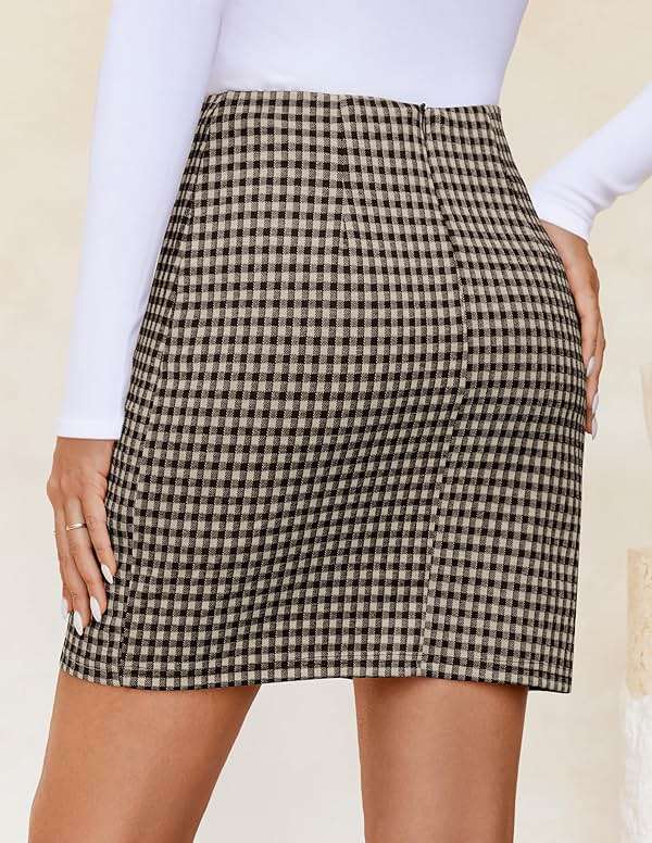 ZESICA Plaid Mini Skirt for Women 2026 Fall Winter High Waist A Line Bodycon Pencil Skirts Trendy - Image 4