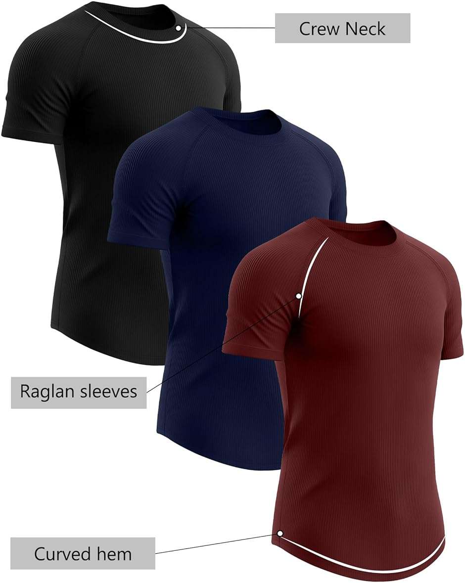 Riyiper 3 Pack Men's Muscle T Shirt Casual Short Sleeve Tops Ribbed Crewneck Slim Fit Workout Gym Curve Hem Basic Tee Shirts - Image 3