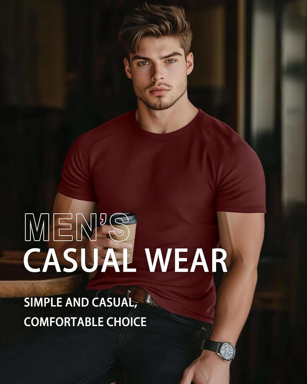 Riyiper 3 Pack Men's Muscle T Shirt Casual Short Sleeve Tops Ribbed Crewneck Slim Fit Workout Gym Curve Hem Basic Tee Shirts - Image 4