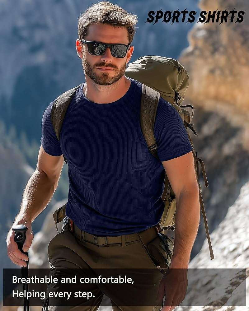 Riyiper 3 Pack Men's Muscle T Shirt Casual Short Sleeve Tops Ribbed Crewneck Slim Fit Workout Gym Curve Hem Basic Tee Shirts - Image 5