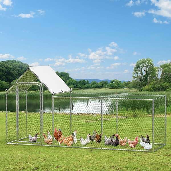 Chicken Coop, Large Metal Chicken Run, Outdoor Chicken Pen with Waterproof and Anti-UV Cover, Walk-in Chicken House with Lockable Door, for Yard, Farm Use, 10' W x 3.3' D x 5' H - Image 1