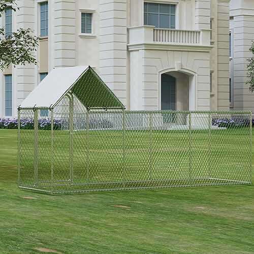 Chicken Coop, Large Metal Chicken Run, Outdoor Chicken Pen with Waterproof and Anti-UV Cover, Walk-in Chicken House with Lockable Door, for Yard, Farm Use, 10' W x 3.3' D x 5' H - Image 2