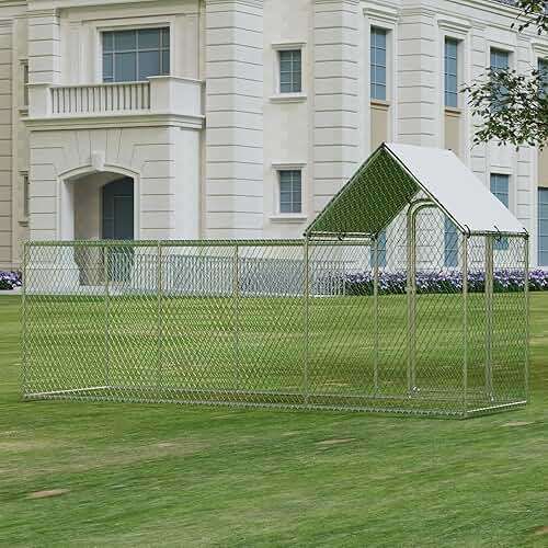 Chicken Coop, Large Metal Chicken Run, Outdoor Chicken Pen with Waterproof and Anti-UV Cover, Walk-in Chicken House with Lockable Door, for Yard, Farm Use, 10' W x 3.3' D x 5' H - Image 3