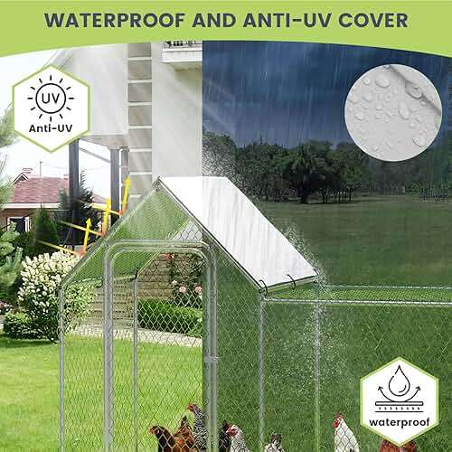 Chicken Coop, Large Metal Chicken Run, Outdoor Chicken Pen with Waterproof and Anti-UV Cover, Walk-in Chicken House with Lockable Door, for Yard, Farm Use, 10' W x 3.3' D x 5' H - Image 6