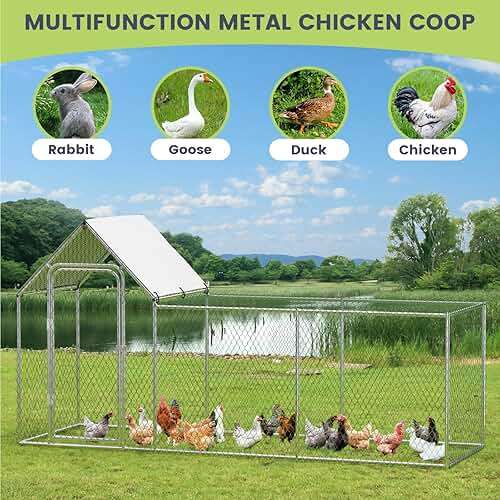 Chicken Coop, Large Metal Chicken Run, Outdoor Chicken Pen with Waterproof and Anti-UV Cover, Walk-in Chicken House with Lockable Door, for Yard, Farm Use, 10' W x 3.3' D x 5' H - Image 8