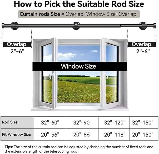 YaFex Heavy Duty Curtain Rods 32-150 Inch, 1 Inch Adjustable Black Curtain Rod for Windows, Extra Long Window Treatment Rods with Aluminium Finials, Easy Installation - Image 6