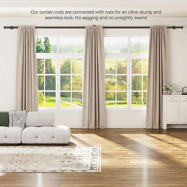 YaFex Heavy Duty Curtain Rods 32-150 Inch, 1 Inch Adjustable Black Curtain Rod for Windows, Extra Long Window Treatment Rods with Aluminium Finials, Easy Installation - Image 7