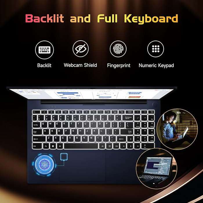15.6-FHD-Laptop Student-Laptop, 16GB RAM 256GB SSD, Intel Pentium Quad-Core N100 Processor (Up to 3.4GHz) Backlit Keyboard Fingerprint WiFi 6 BT5.2 Business-Laptop, 2 Years Warranty Windows 11 Laptop - Image 3