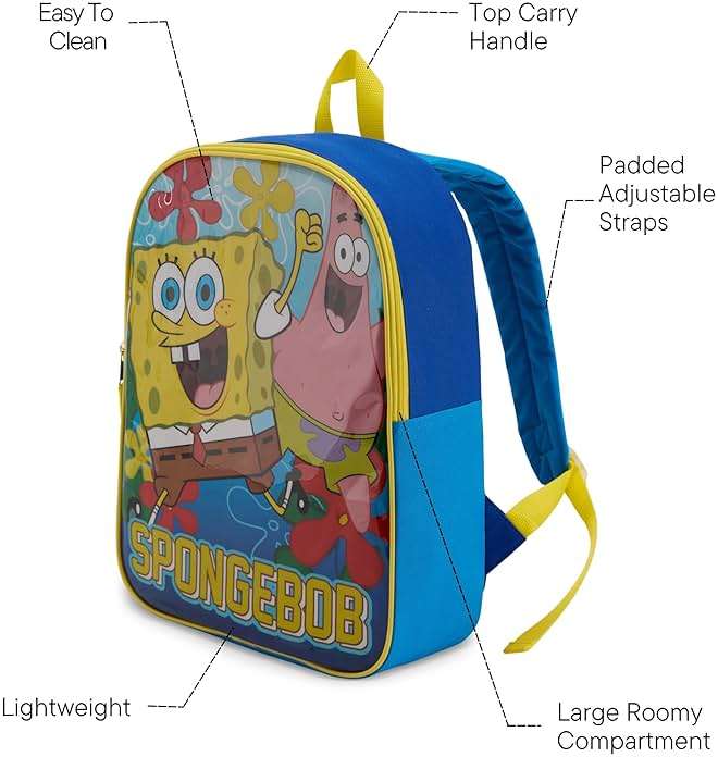 Nickelodeon Spongebob Squarepants Toddler Boy Backpack for Kids - Toddler Backpack with Padded Straps & Zip Compartment Little Kids - 15" - Image 6