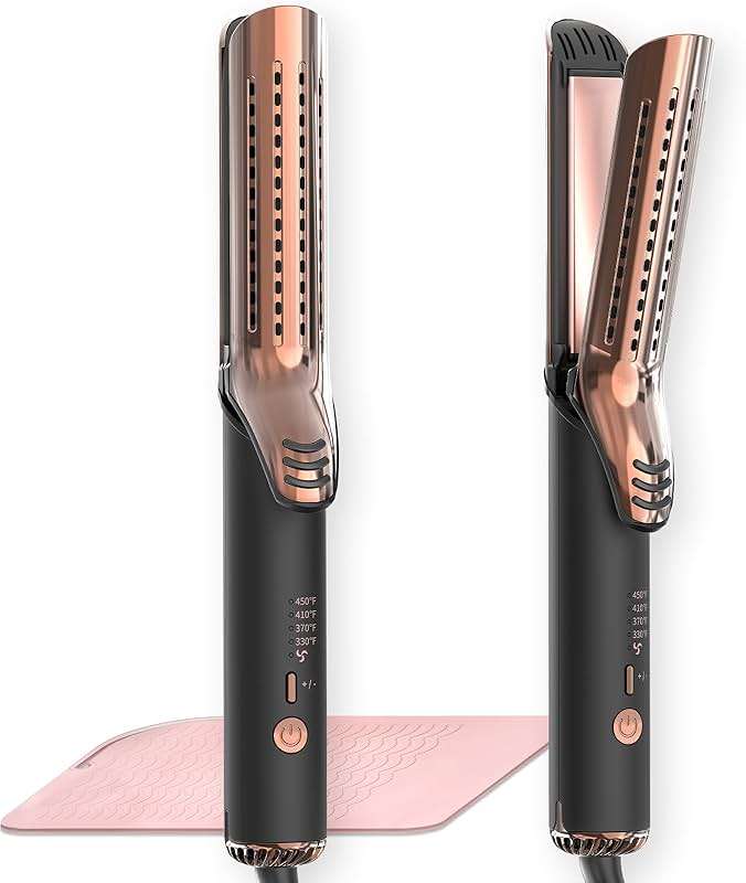 MESCOMB Dual-Voltage Curling Iron - 360° Airflow Styler Curling Iron 1 1/2 inch, Titanium Hair Straightener and Curler 2 in 1 for Women, for Lasting Curls, 4 Temps, Europe Travel 110V-240V - Image 1