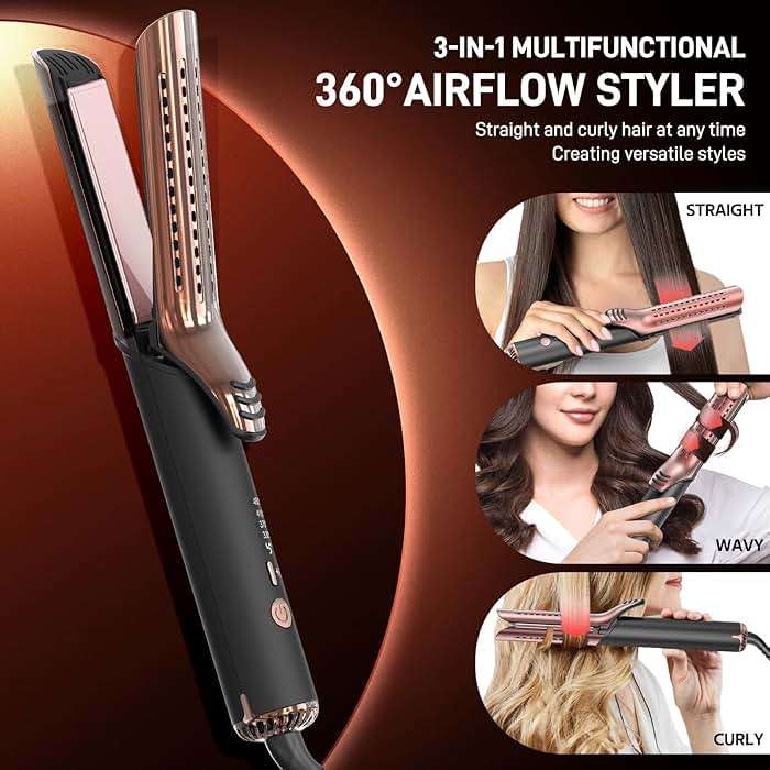 MESCOMB Dual-Voltage Curling Iron - 360° Airflow Styler Curling Iron 1 1/2 inch, Titanium Hair Straightener and Curler 2 in 1 for Women, for Lasting Curls, 4 Temps, Europe Travel 110V-240V - Image 2