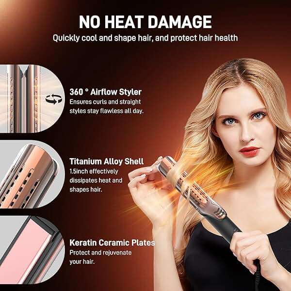 MESCOMB Dual-Voltage Curling Iron - 360° Airflow Styler Curling Iron 1 1/2 inch, Titanium Hair Straightener and Curler 2 in 1 for Women, for Lasting Curls, 4 Temps, Europe Travel 110V-240V - Image 5