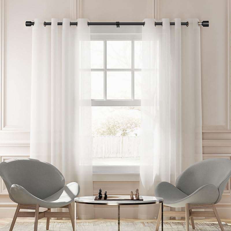 Hradecti 1' Diameter Curtain Rods, 30-144 Inch, Black, Iron, Matte Black Painted, Fit 30-142 Inch Windows, Heavy Duty, Adjustable, Window Treatment Single Rods - Image 2