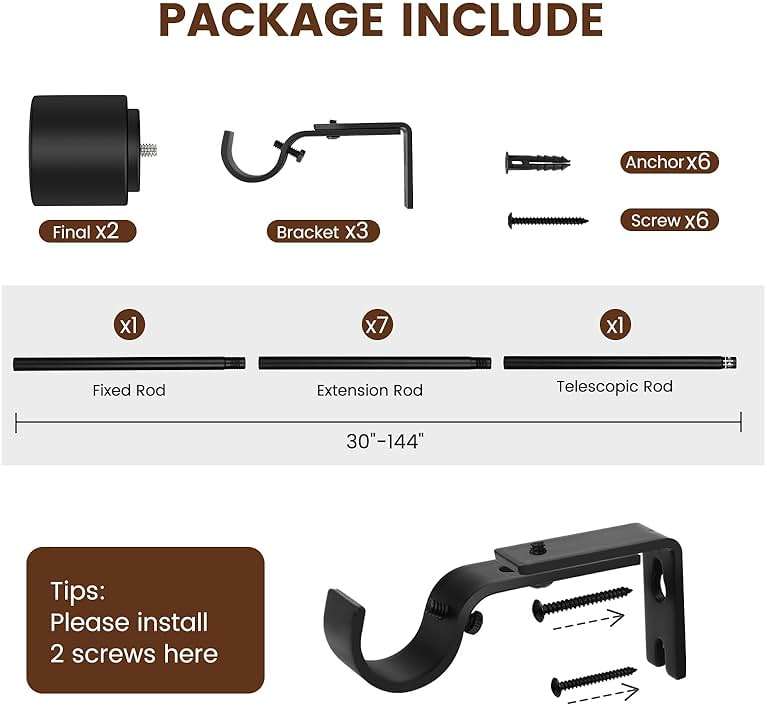 Hradecti 1' Diameter Curtain Rods, 30-144 Inch, Black, Iron, Matte Black Painted, Fit 30-142 Inch Windows, Heavy Duty, Adjustable, Window Treatment Single Rods - Image 3
