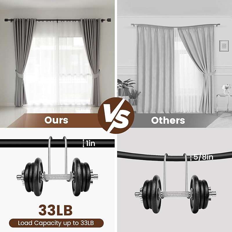 Hradecti 1' Diameter Curtain Rods, 30-144 Inch, Black, Iron, Matte Black Painted, Fit 30-142 Inch Windows, Heavy Duty, Adjustable, Window Treatment Single Rods - Image 5
