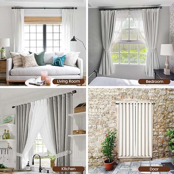 Hradecti 1' Diameter Curtain Rods, 30-144 Inch, Black, Iron, Matte Black Painted, Fit 30-142 Inch Windows, Heavy Duty, Adjustable, Window Treatment Single Rods - Image 7