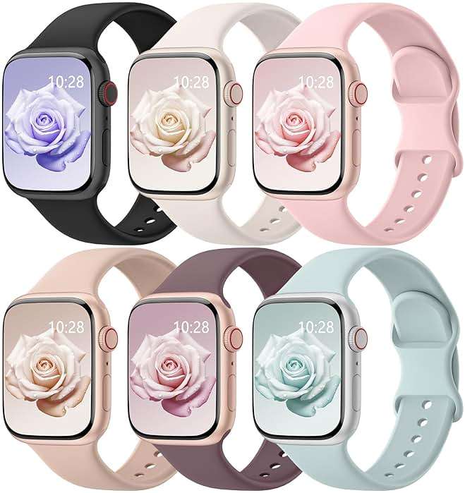6 Pack Sport Bands Compatible with Apple Watch Bands 38mm 40mm 41mm 42mm 44mm 45mm 46mm 49mm for Women Men, Soft Wristband Silicone Sport Strap for iWatch Bands Series 11 10 9 8 7 6 5 4 3 2 1 Ultra SE - Image 1