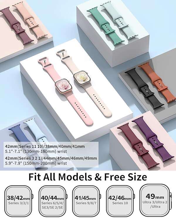 6 Pack Sport Bands Compatible with Apple Watch Bands 38mm 40mm 41mm 42mm 44mm 45mm 46mm 49mm for Women Men, Soft Wristband Silicone Sport Strap for iWatch Bands Series 11 10 9 8 7 6 5 4 3 2 1 Ultra SE - Image 3
