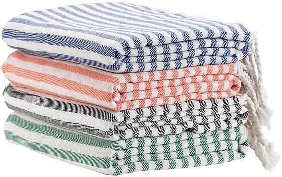 4 Pack Turkish Striped Beach Towels Bulk Oversized 39"x71" Large Bath and Pool Set Quick Dry Lightweight Travel Towel for Adult,100% Cotton - Image 1