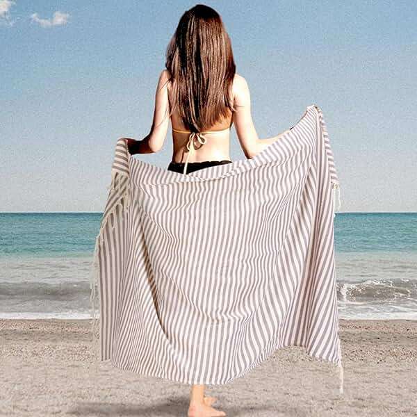 4 Pack Turkish Striped Beach Towels Bulk Oversized 39"x71" Large Bath and Pool Set Quick Dry Lightweight Travel Towel for Adult,100% Cotton - Image 2