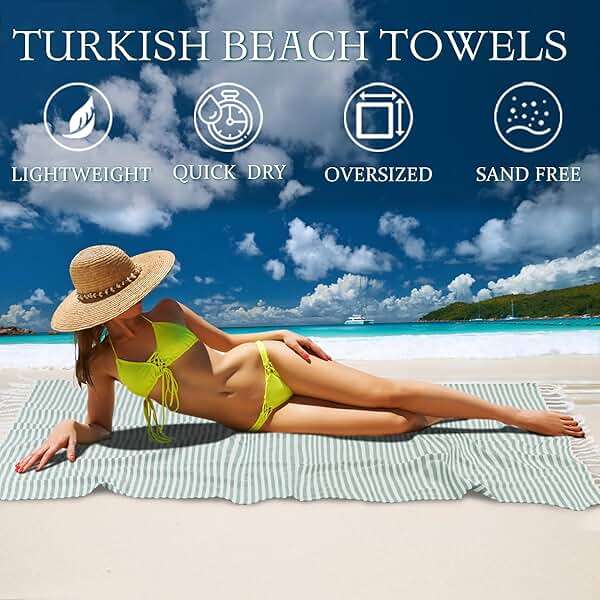 4 Pack Turkish Striped Beach Towels Bulk Oversized 39"x71" Large Bath and Pool Set Quick Dry Lightweight Travel Towel for Adult,100% Cotton - Image 4