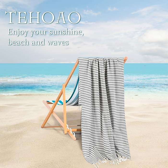 4 Pack Turkish Striped Beach Towels Bulk Oversized 39"x71" Large Bath and Pool Set Quick Dry Lightweight Travel Towel for Adult,100% Cotton - Image 5