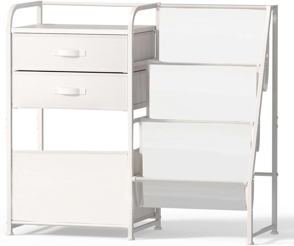 BBLIKE Bookshelf and Storage Organizer - 3 Tier Book Shelf with Movable Box for Rooms, Ideal Bookcase and Organizer with 2 Drawers for Bedroom, White - Image 1
