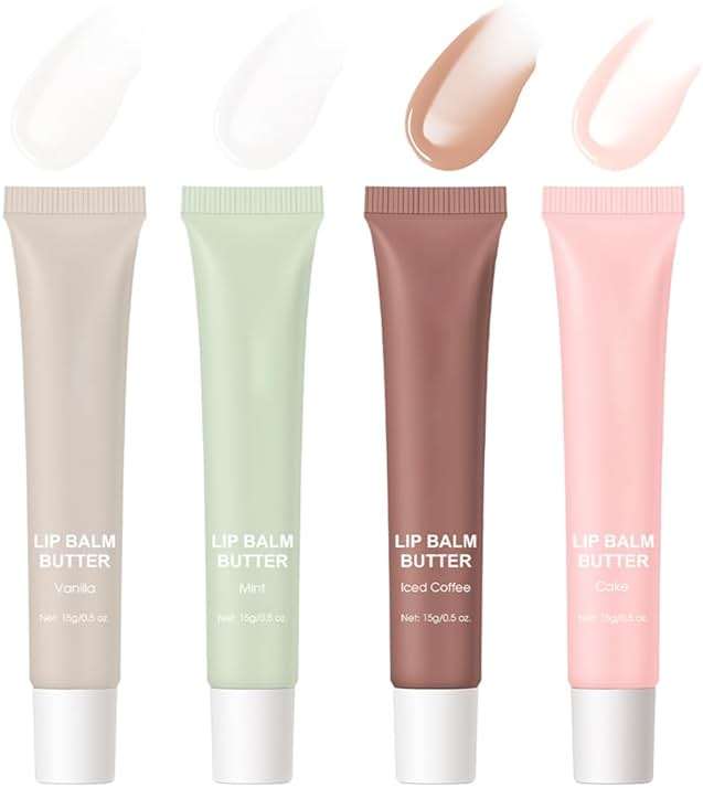 FYEBOO 4 Flavors Lip Glossy Butter Balm Lip Tint Hydrating Lip Gloss, Soothes & Softens Dry Lips High Shine Nude Color Nourishing Lip Care Finish (4 Color, 0.5 Oz) - Image 1