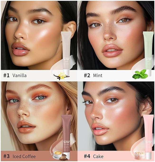 FYEBOO 4 Flavors Lip Glossy Butter Balm Lip Tint Hydrating Lip Gloss, Soothes & Softens Dry Lips High Shine Nude Color Nourishing Lip Care Finish (4 Color, 0.5 Oz) - Image 2