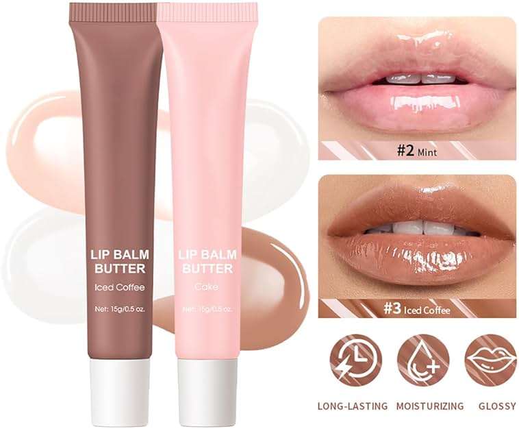 FYEBOO 4 Flavors Lip Glossy Butter Balm Lip Tint Hydrating Lip Gloss, Soothes & Softens Dry Lips High Shine Nude Color Nourishing Lip Care Finish (4 Color, 0.5 Oz) - Image 5