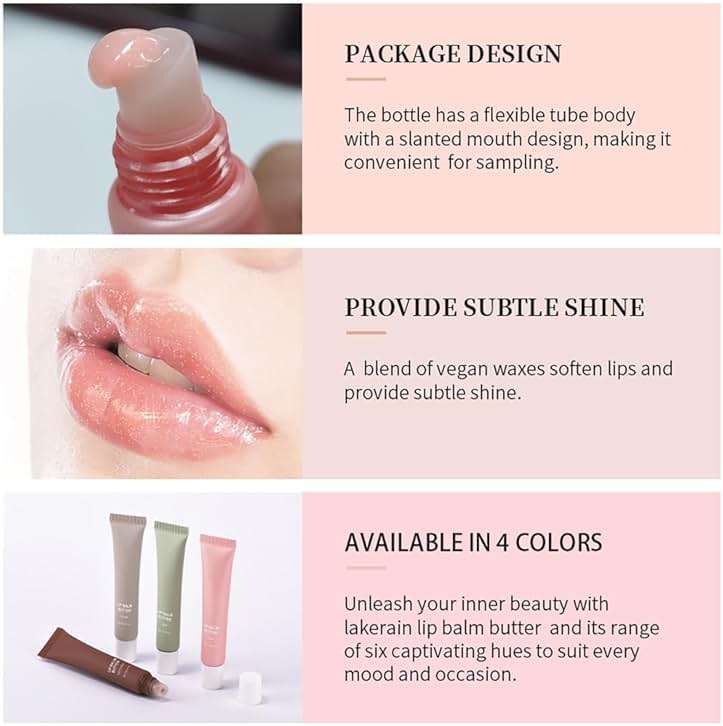 FYEBOO 4 Flavors Lip Glossy Butter Balm Lip Tint Hydrating Lip Gloss, Soothes & Softens Dry Lips High Shine Nude Color Nourishing Lip Care Finish (4 Color, 0.5 Oz) - Image 6